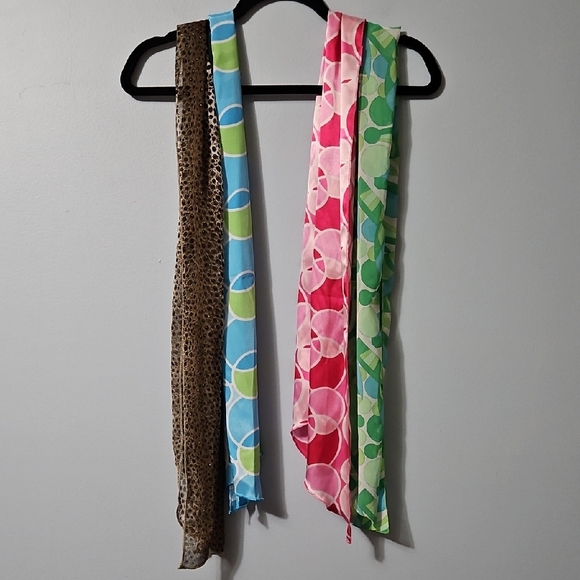 Colorful Patterned Long Scarves Set Of 4 Hair Neck Home Decor 6.5x60 - Picture 2 of 9